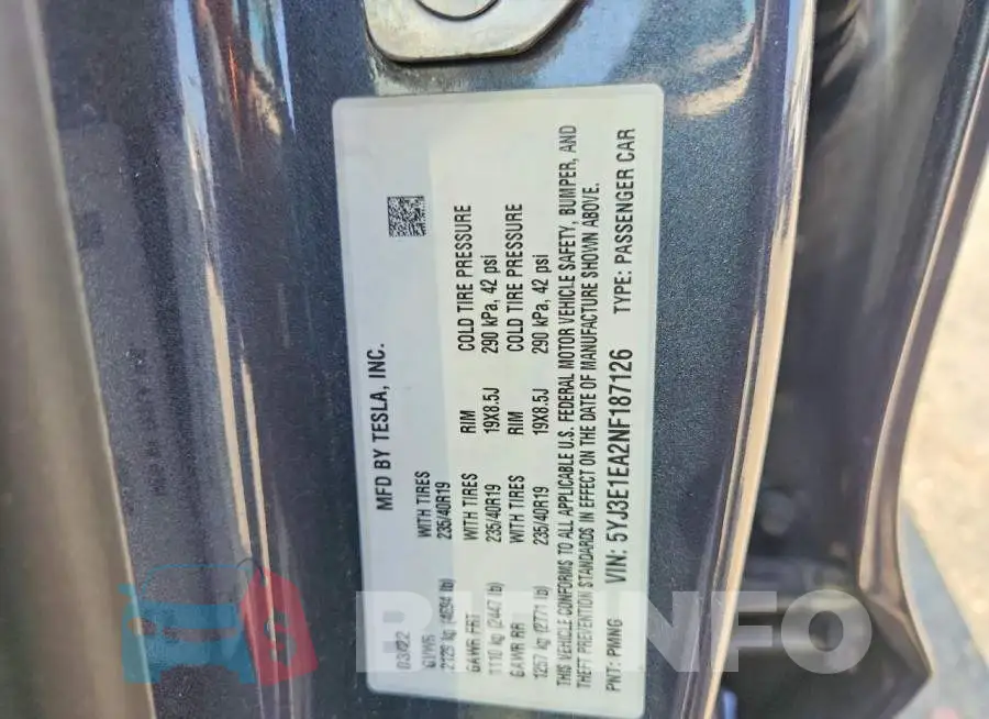 5YJ3E1EA2NF187126 Photo# 12