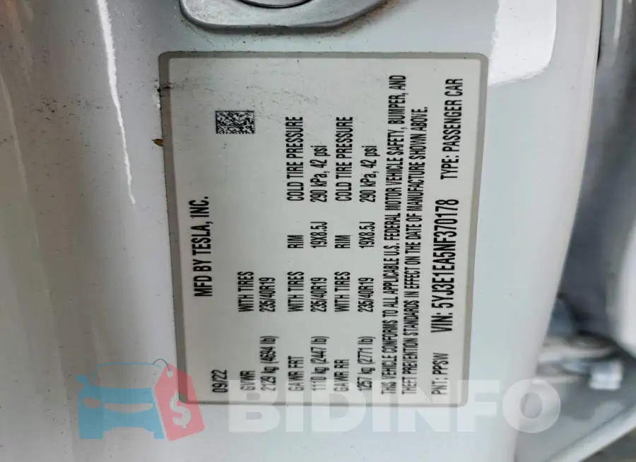 5YJ3E1EA5NF370178 Photo# 13