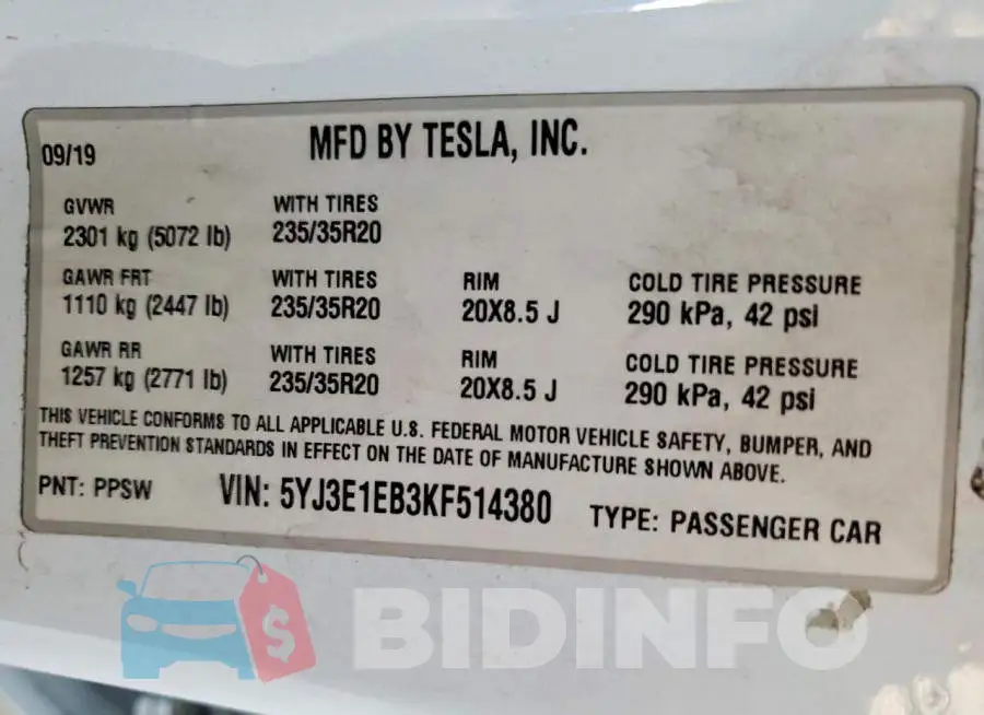 5YJ3E1EB3KF514380 Photo# 12