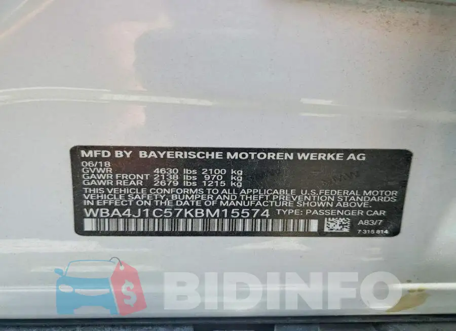 WBA4J1C57KBM15574 Photo# 12