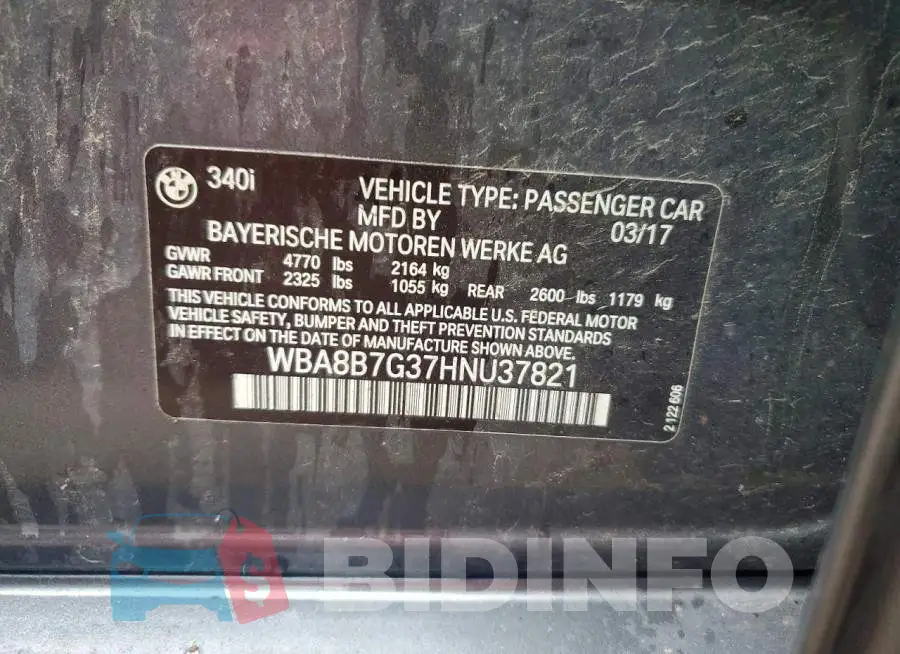 WBA8B7G37HNU37821 Photo# 13