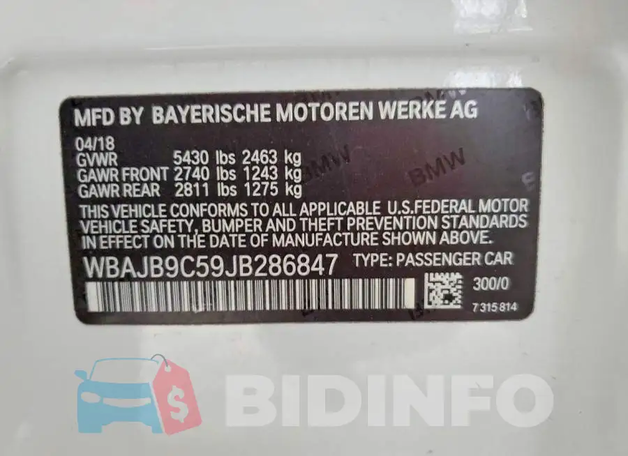 WBAJB9C59JB286847 Photo# 12