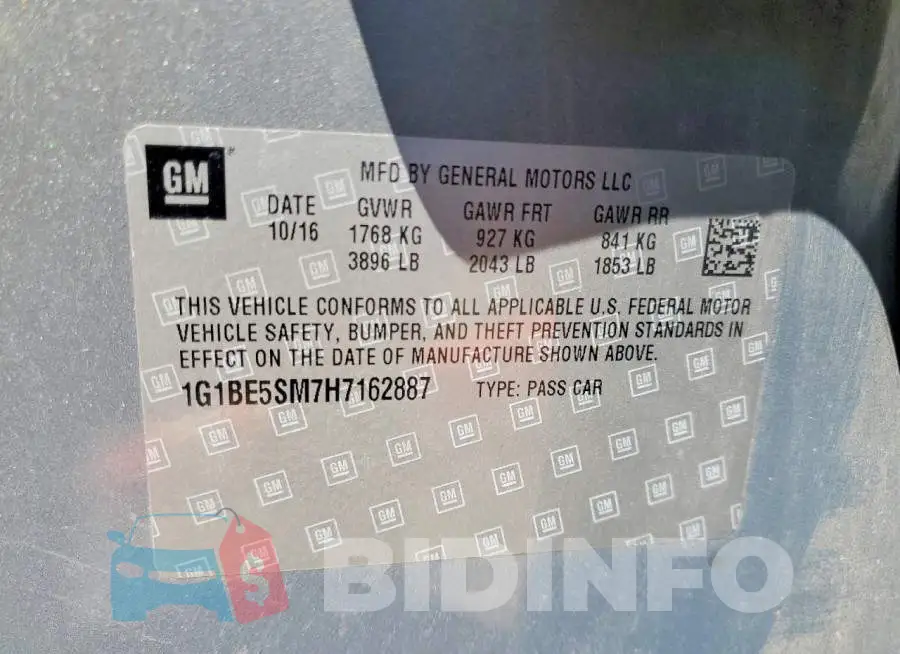 1G1BE5SM7H7162887 Photo# 12