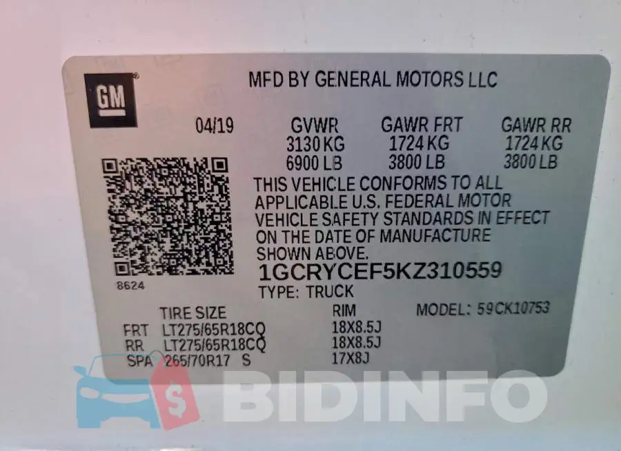 1GCRYCEF5KZ310559 Photo# 12