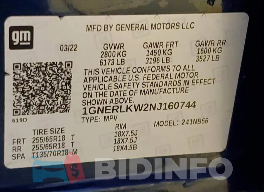 1GNERLKW2NJ160744 Photo# 13
