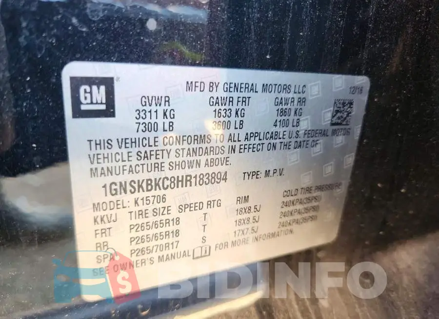1GNSKBKC8HR183894 Photo# 13