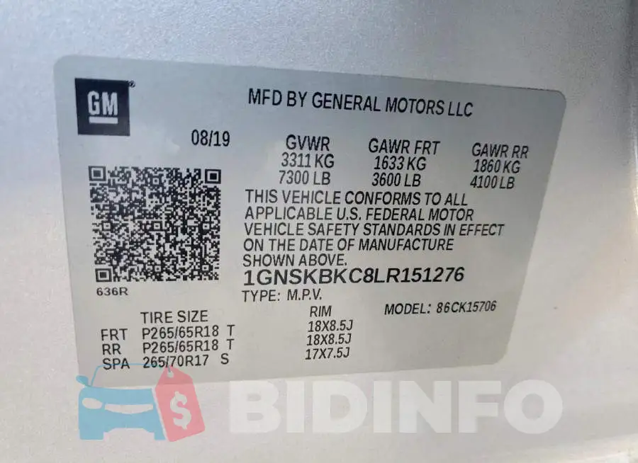 1GNSKBKC8LR151276 Photo# 13