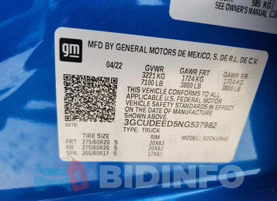 3GCUDEED5NG537982 Photo# 12