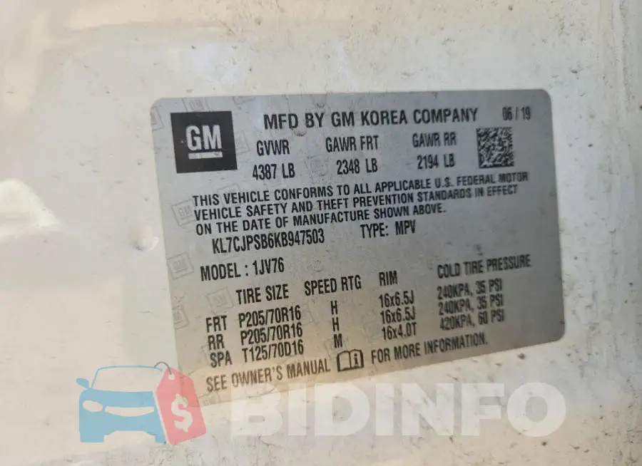KL7CJPSB6KB947503 Photo# 13