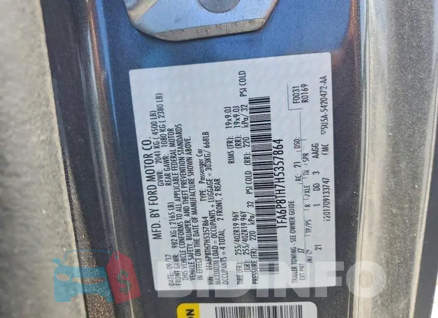 1FA6P8TH7H5357864 Photo# 12