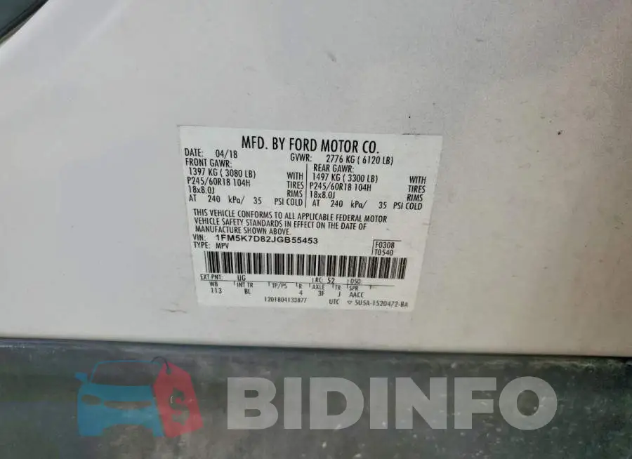 1FM5K7D82JGB55453 Photo# 13