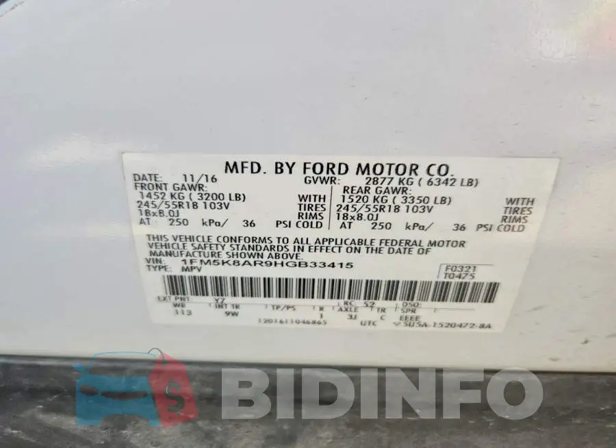 1FM5K8AR9HGB33415 Photo# 13