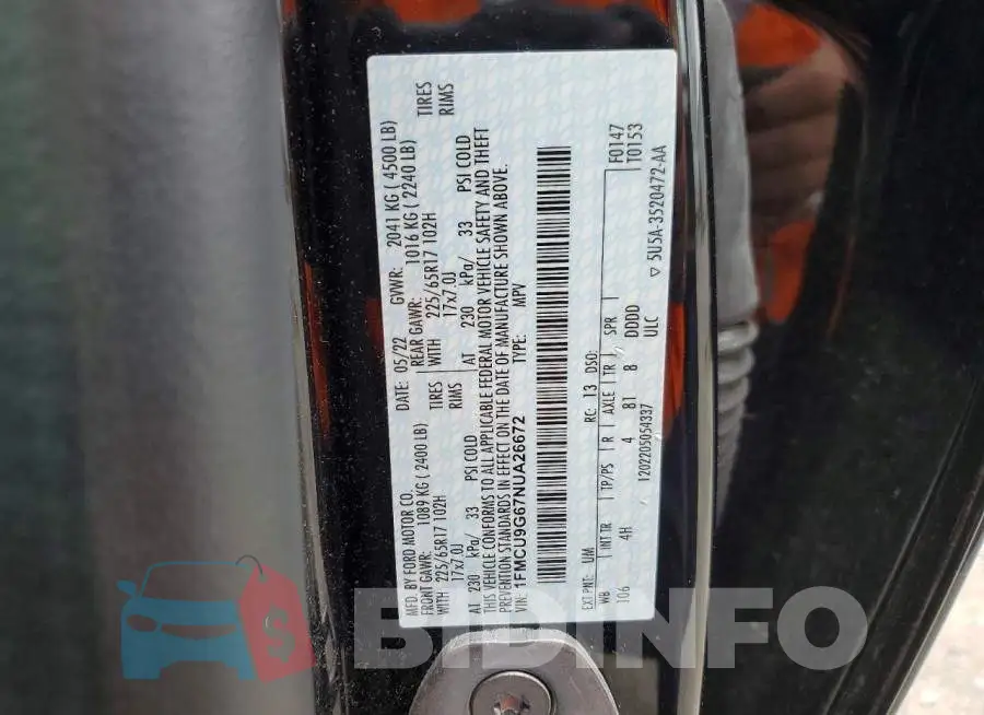 1FMCU9G67NUA26672 Photo# 14