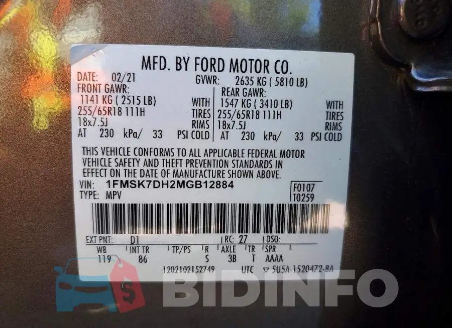 1FMSK7DH2MGB12884 Photo# 13