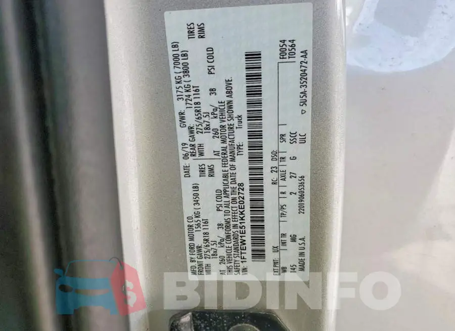 1FTEW1E51KKE02728 Photo# 12