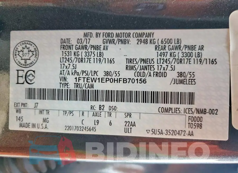 1FTEW1EP0HFB70156 Photo# 12