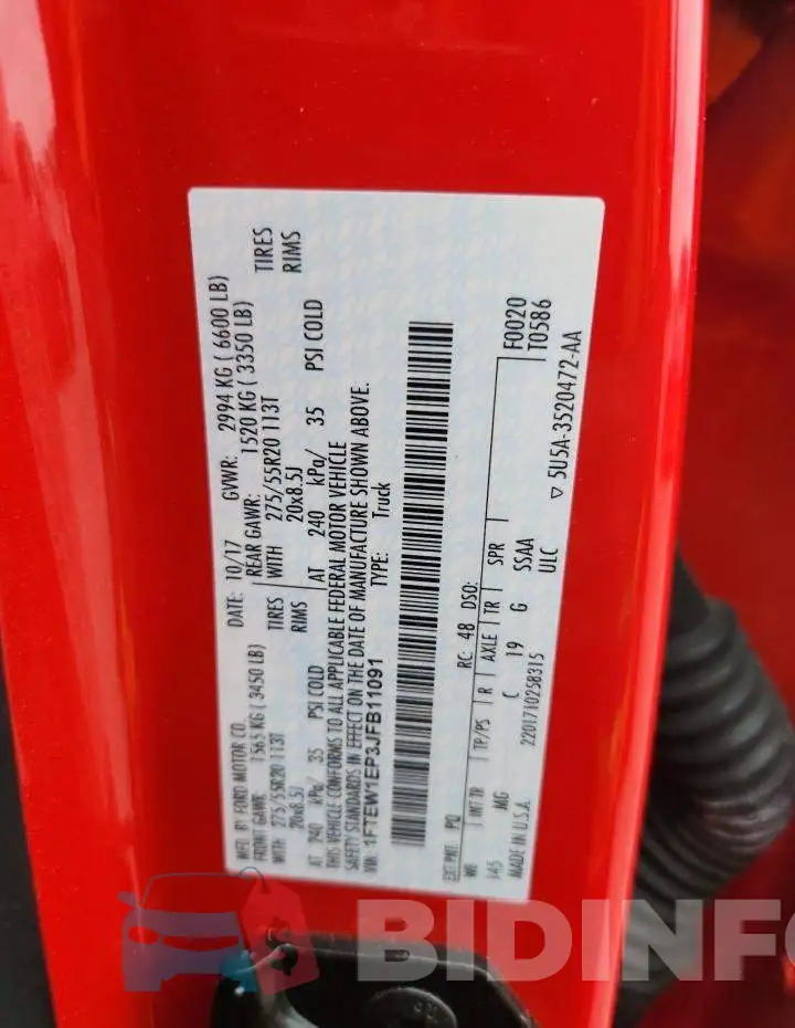 1FTEW1EP3JFB11091 Photo# 12