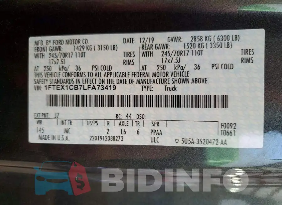 1FTEX1CB7LFA73419 Photo# 12