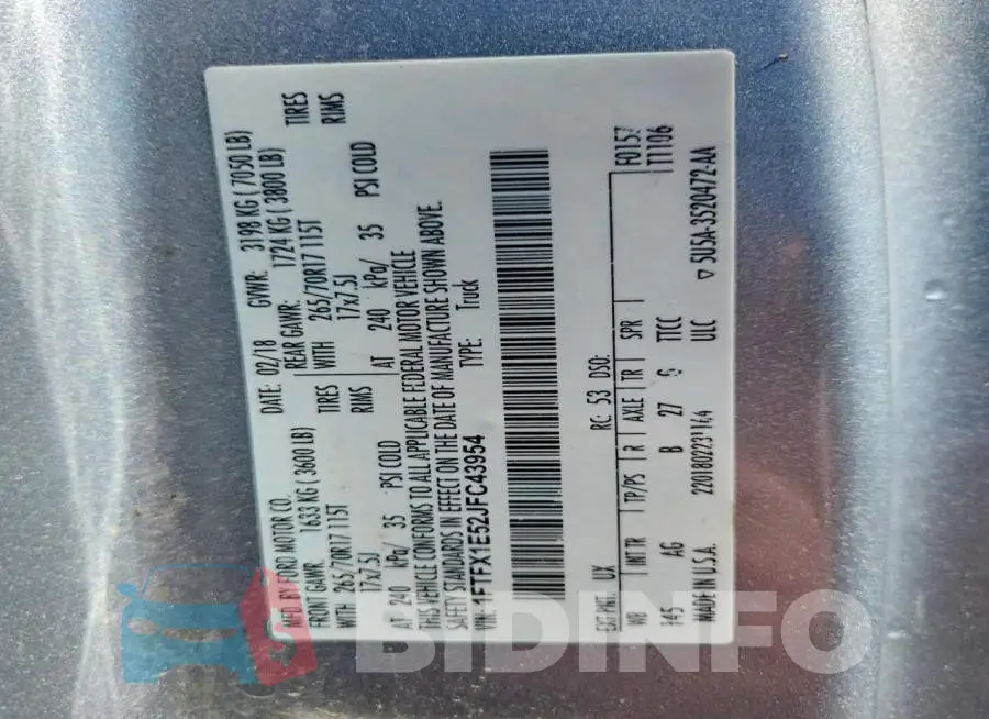 1FTFX1E52JFC43954 Photo# 12