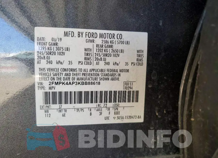 2FMPK4AP3KBB88618 Photo# 12