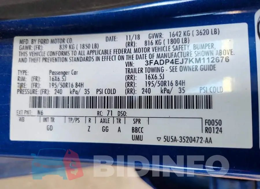 3FADP4EJ7KM112676 Photo# 12