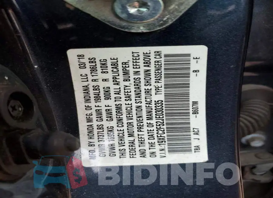 19XFC2F52JE030335 Photo# 13