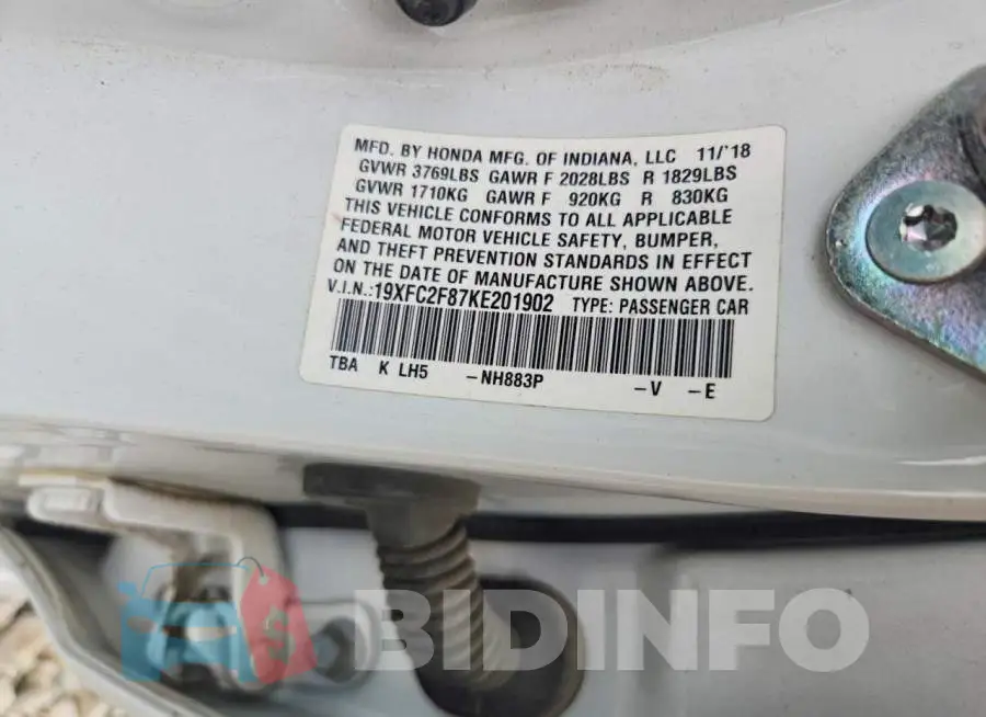 19XFC2F87KE201902 Photo# 12