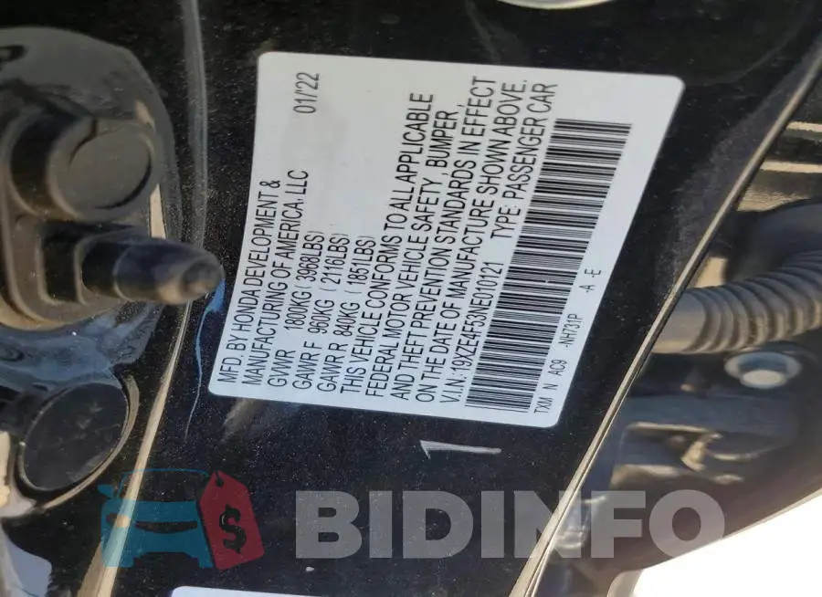19XZE4F53NE010121 Photo# 12