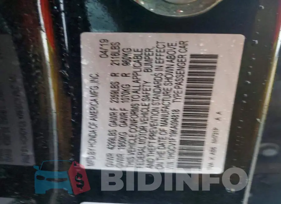 1HGCV1F19KA094818 Photo# 13