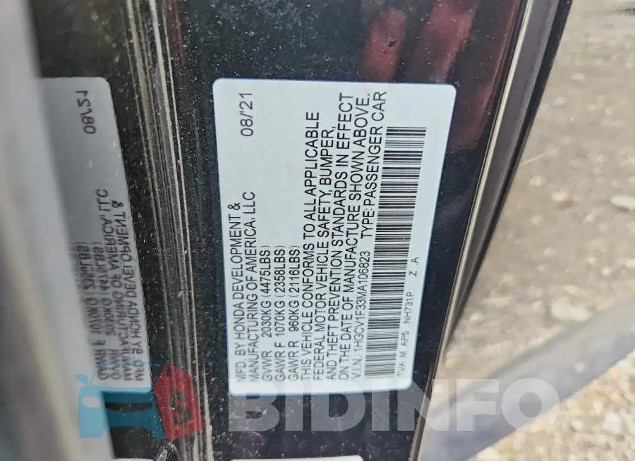 1HGCV1F33MA106823 Photo# 12