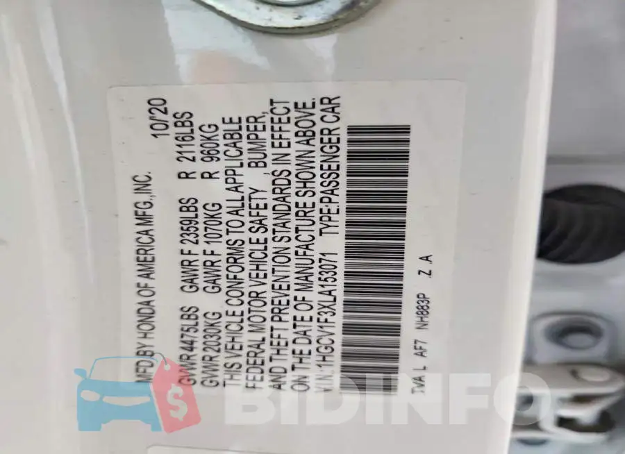 1HGCV1F3XLA153071 Photo# 12