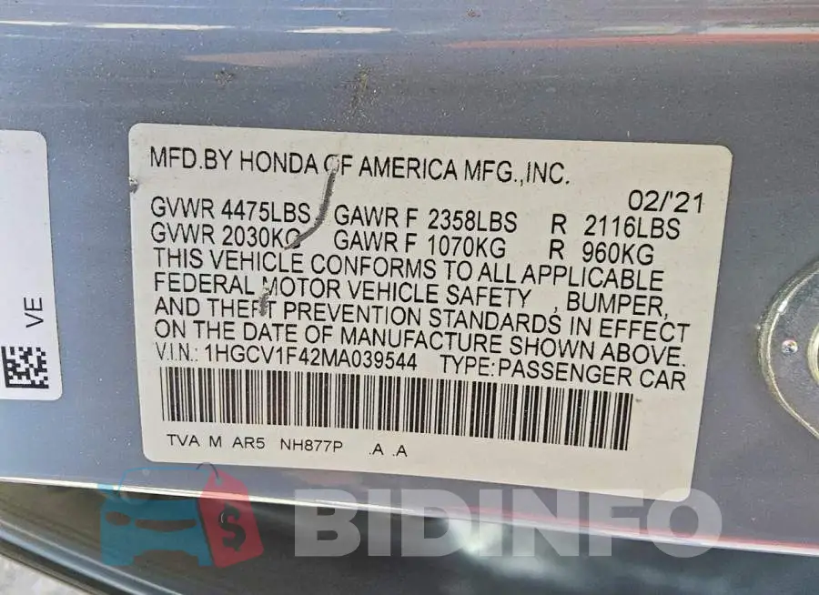 1HGCV1F42MA039544 Photo# 12