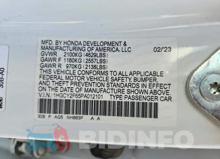 1HGCY2F65PA012101 Photo# 13