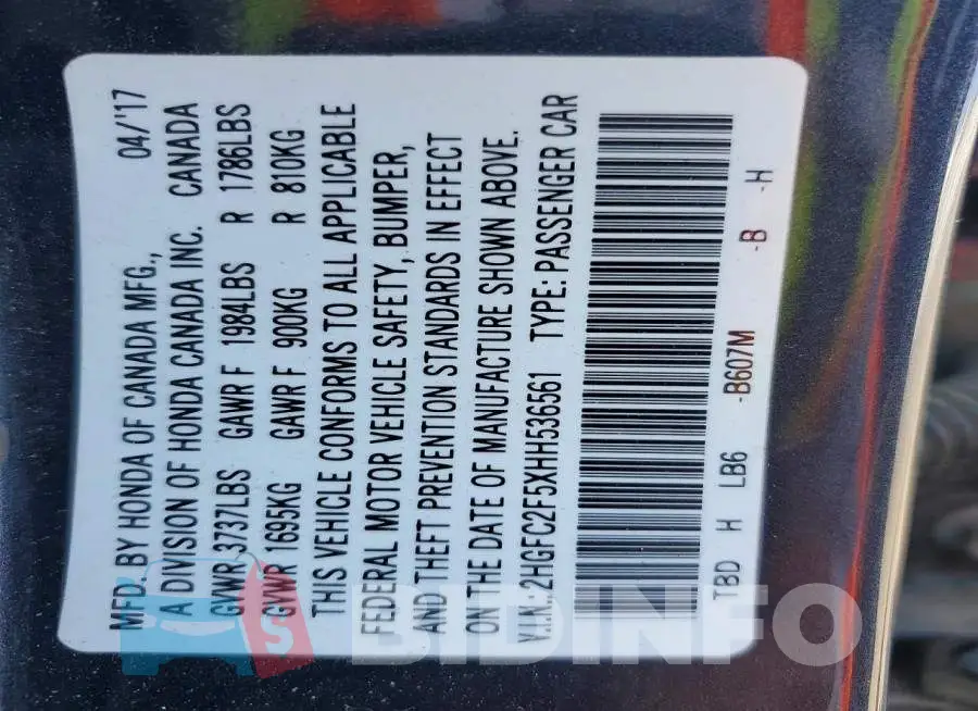 2HGFC2F5XHH536561 Photo# 12