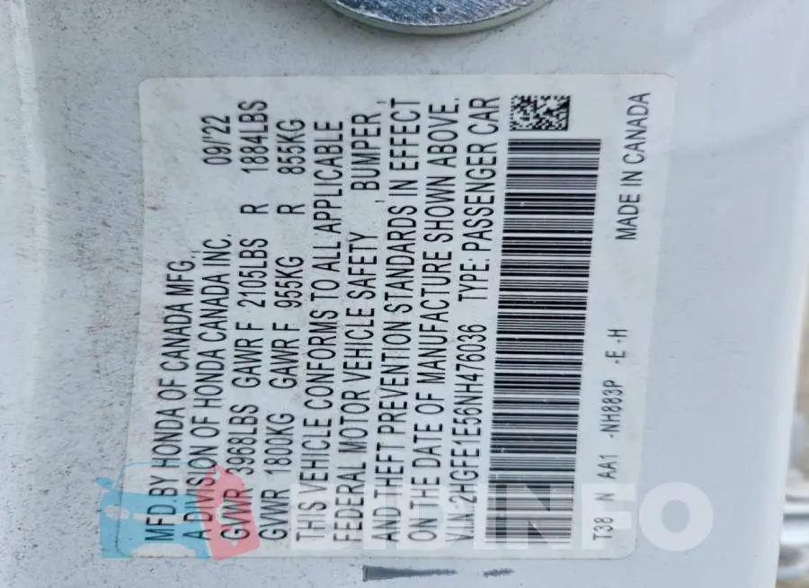 2HGFE1E56NH476036 Photo# 13