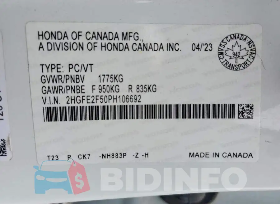 2HGFE2F50PH106692 Photo# 12