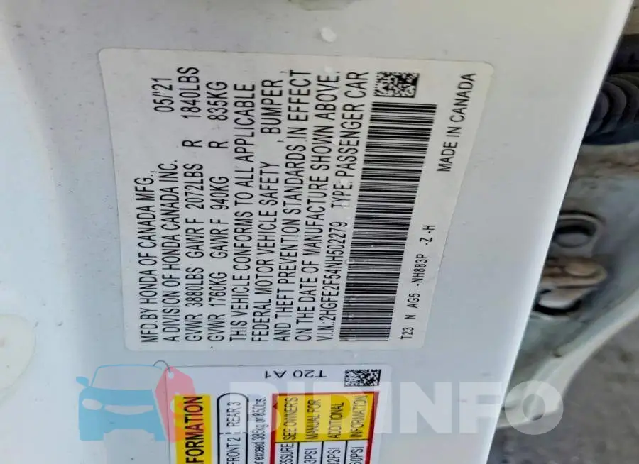 2HGFE2F54NH502279 Photo# 13