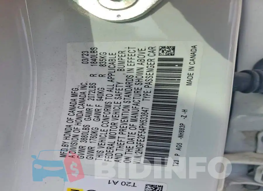 2HGFE2F54PH533647 Photo# 12