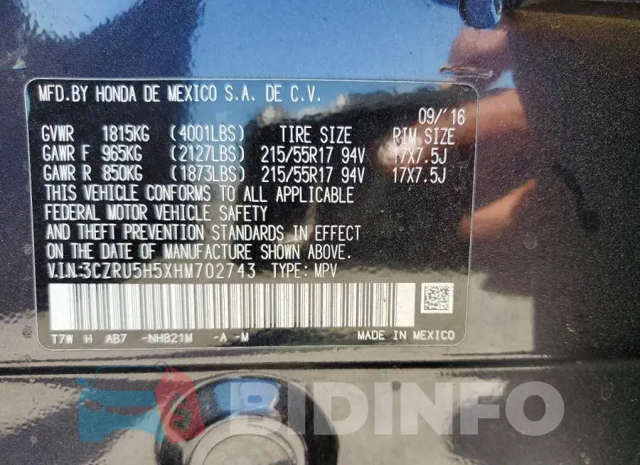 3CZRU5H5XHM702743 Photo# 12