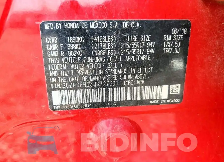 3CZRU6H33JG727301 Photo# 14