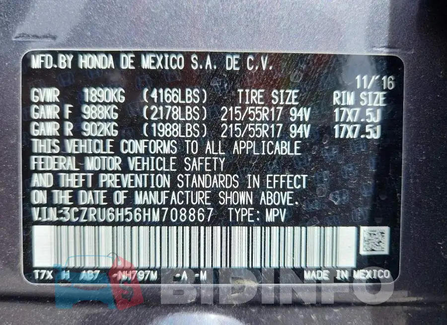 3CZRU6H56HM708867 Photo# 13