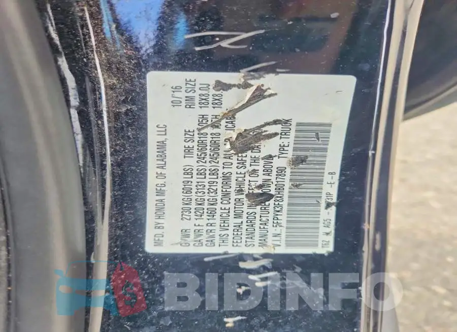 5FPYK3F8XHB017890 Photo# 12