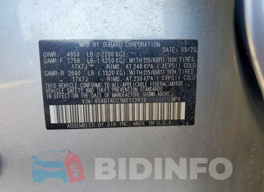 4S4BTACC1M3113919 Photo# 12