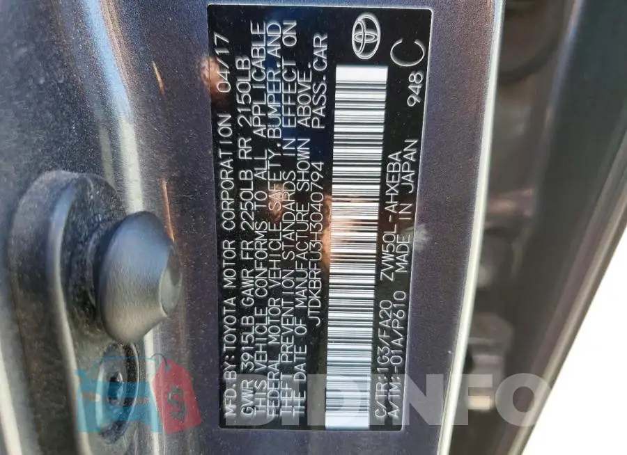 JTDKBRFU3H3040794 Photo# 13
