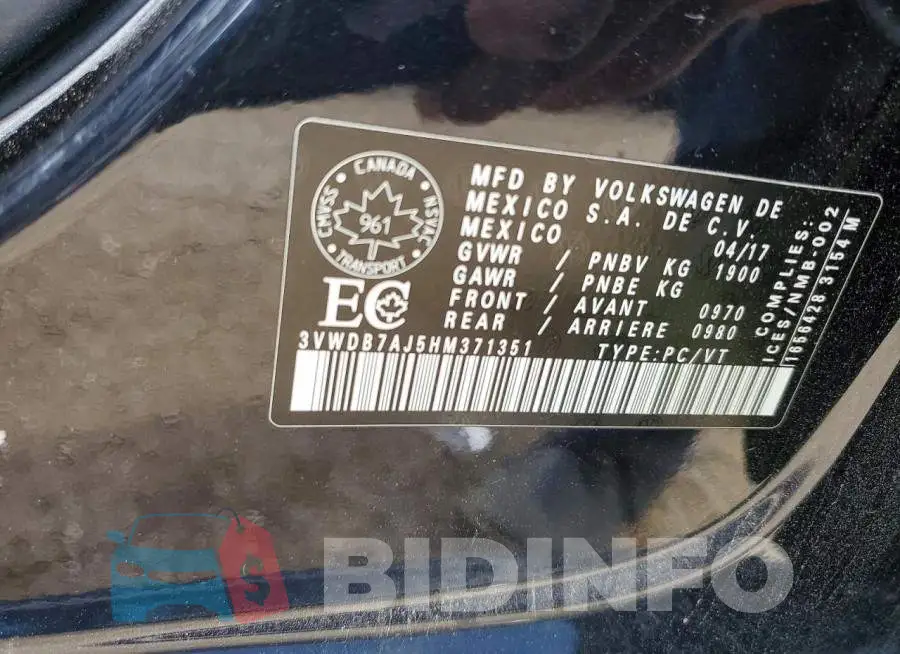 3VWDB7AJ5HM371351 Photo# 12