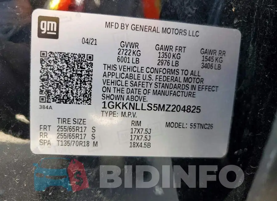 1GKKNLLS5MZ204825 Photo# 12