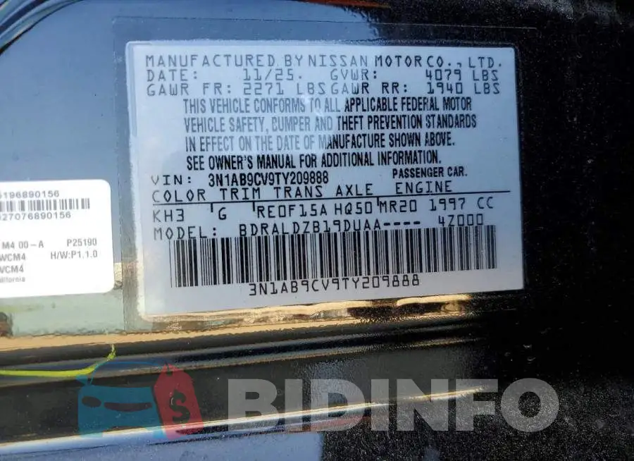 3N1AB9CV9TY209888 Photo# 12
