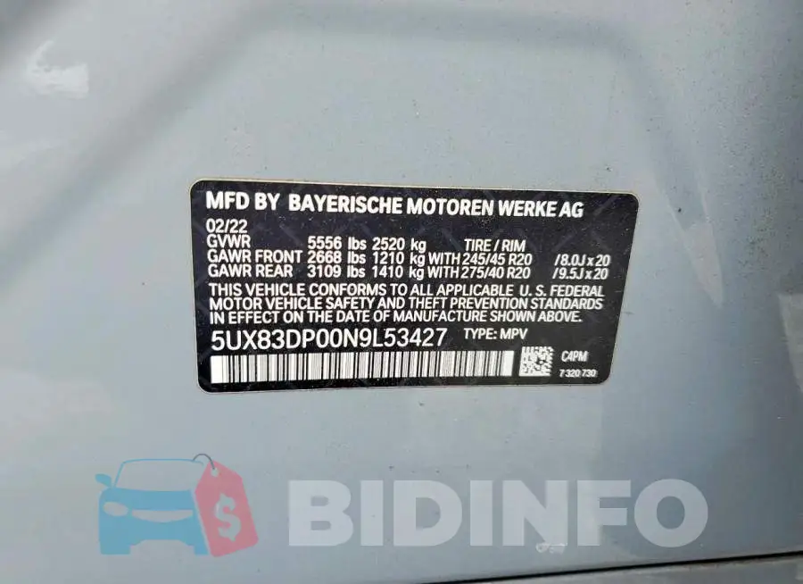 5UX83DP00N9L53427 Photo# 13