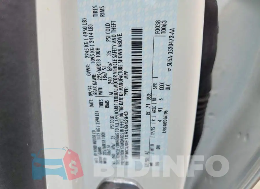 1FMCU0E1XRUB42943 Photo# 14