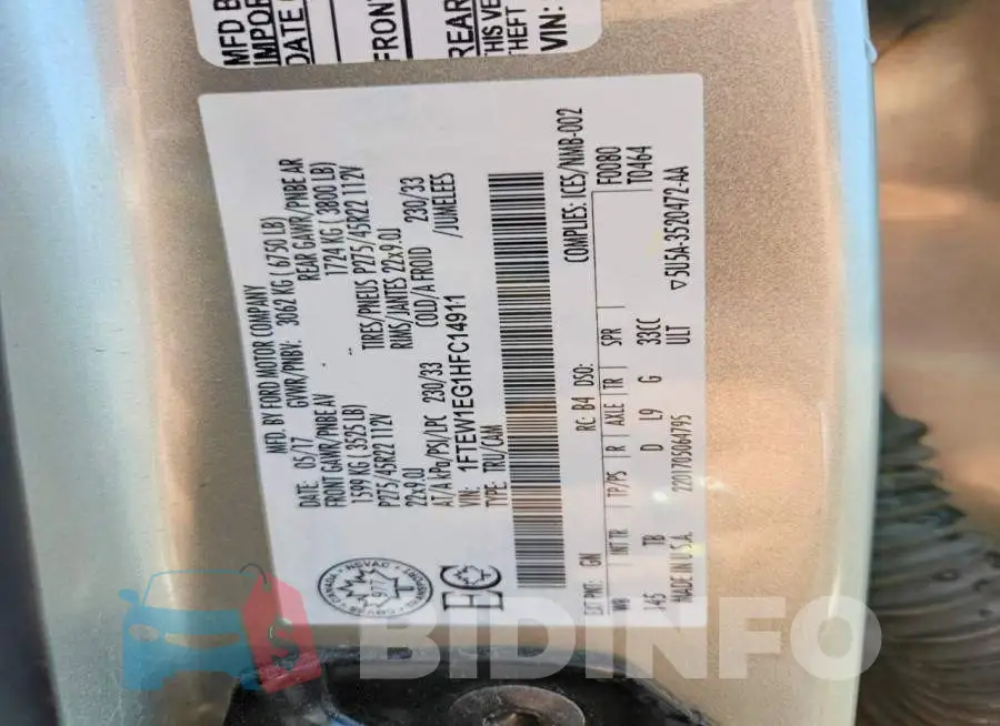 1FTEW1EG1HFC14911 Photo# 12